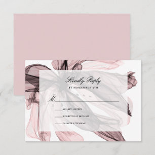 Elegant Smoky Floral Dusty Rose Pink Wedding RSVP Card
