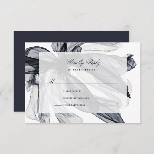 Elegant Smoky Floral Navy Wedding  RSVP Card (Front/Back)