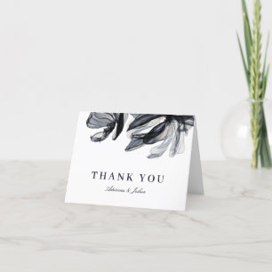 Elegant Smoky Flowers Navy Wedding Thank You Card
