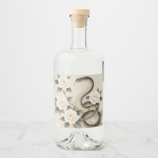 Elegant Snake Moon Floral Liqueur Bottle Label