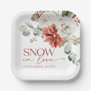 Elegant Snow in Love Winter Red Bridal Shower Paper Plate