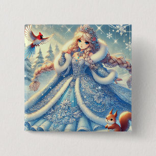 Elegant Snow Queen in Winter Wonderland 15 Cm Square Badge