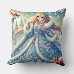 Elegant Snow Queen in Winter Wonderland Cushion