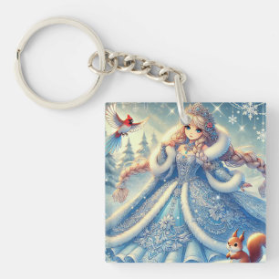 Elegant Snow Queen in Winter Wonderland Key Ring