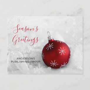 Elegant Snow Scene Red Ornament Business holiday Postcard