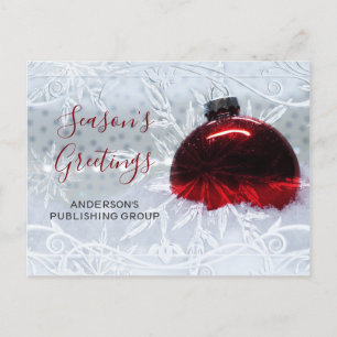 Elegant Snow Scene Red Ornament Business holiday Postcard