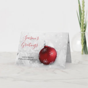 Elegant Snow Scene Red Ornament Company Holiday Card
