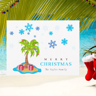 Elegant Snow Tropical Palm Tree Merry Christmas Holiday Postcard