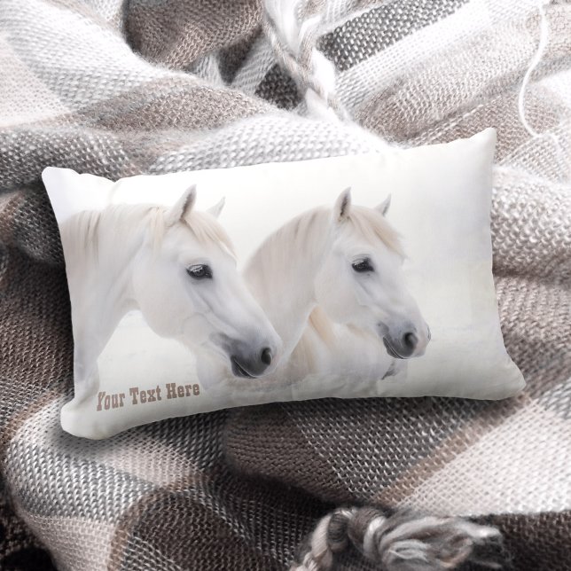 Elegant Snow White Dream Horses Lumbar Cushion (Pillow featuring a dreamy painting of white horses)