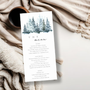 Elegant Snow Winter Forest Pine Wedding Menu Card