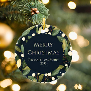 Elegant Snowberry Christmas Photo Ceramic Tree Decoration