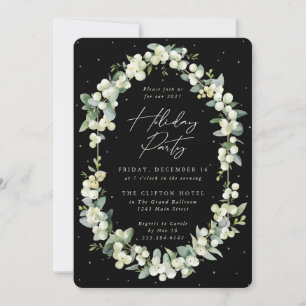 Elegant Snowberry+Eucalyptus Frame Holiday Party Invitation