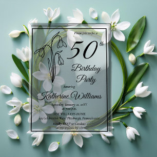 Elegant Snowdrops 50th Birthday Party  Acrylic Invitations