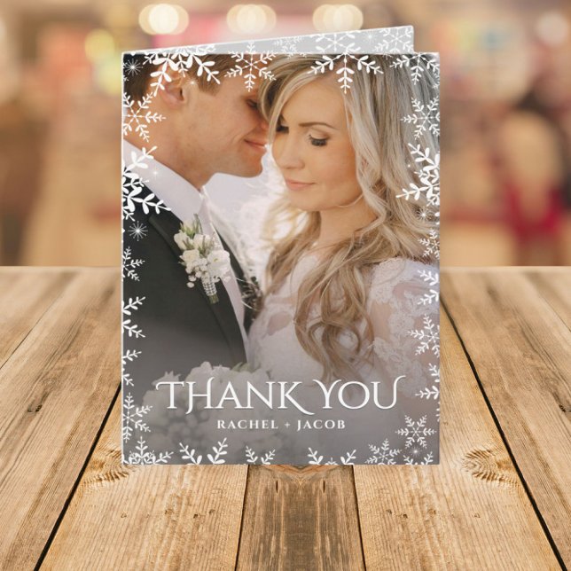 Elegant Snowflake 2-Photo Winter Wedding Thank You (Creator Uploaded)