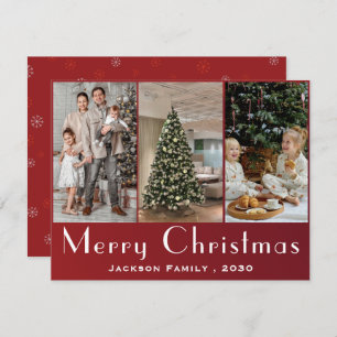 Elegant Snowflake 3 Photo Collage Christmas  Holiday Card