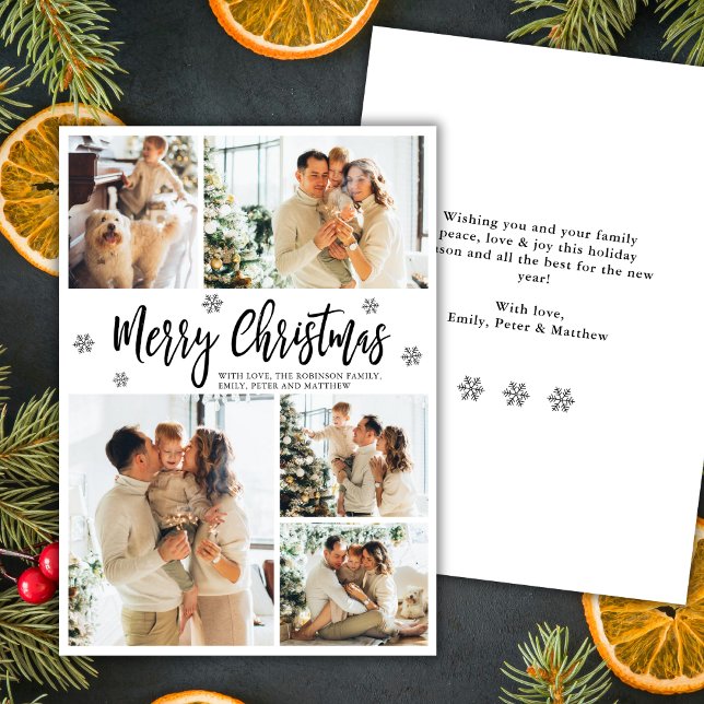 Elegant Snowflake 5 Photo Collage Christmas    Holiday Card (Creator Uploaded)