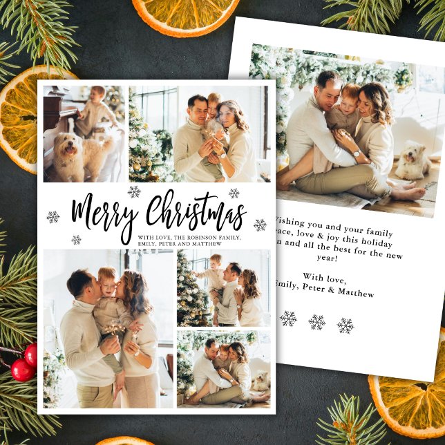 Elegant Snowflake 5 Photo Collage Christmas    Holiday Card (Creator Uploaded)