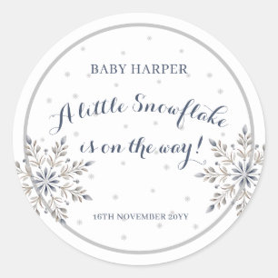 Elegant Snowflake Baby Shower  Classic Round Sticker