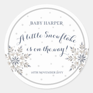 Elegant Snowflake Baby Shower  Classic Round Sticker