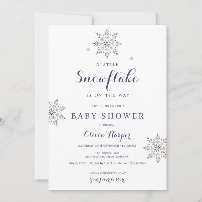Elegant Snowflake Baby Shower Invitation (Front)