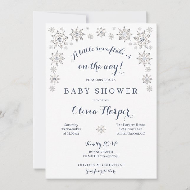 Elegant Snowflake Baby Shower Invitation (Front)