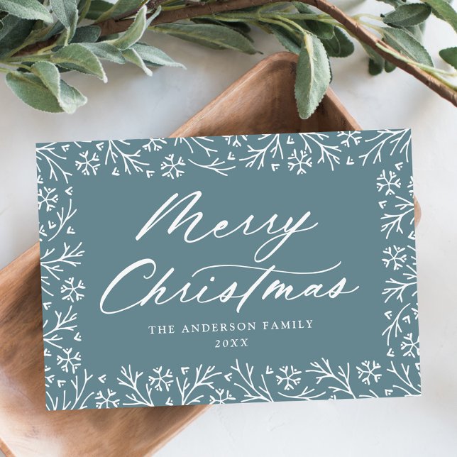Elegant Snowflake Blue Merry Christmas Non-Photo Holiday Card (Creator Uploaded)