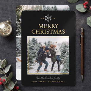 Elegant Snowflake Christmas Photo Card - Black