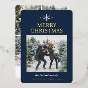 Elegant Snowflake Christmas Photo Card - Navy