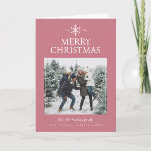Elegant Snowflake Christmas Photo Card - Rose Pink
