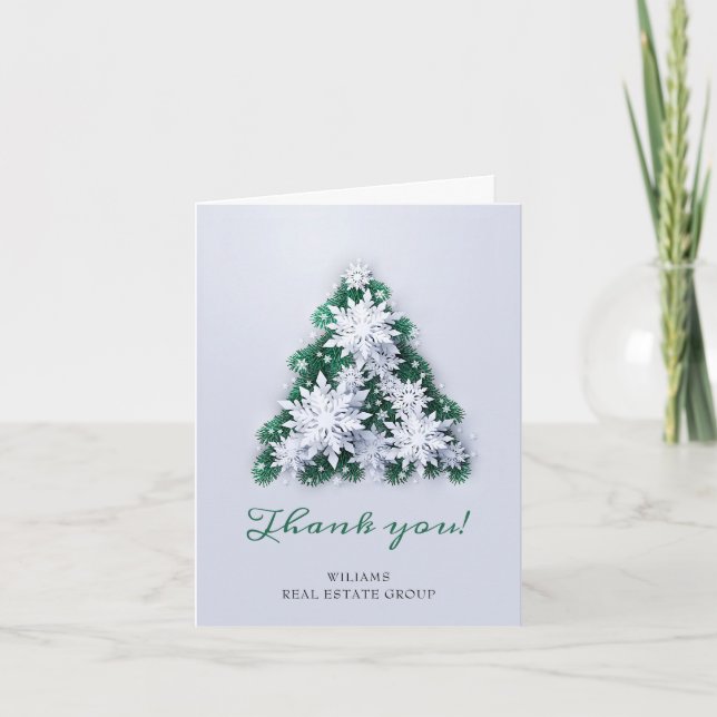 Elegant Snowflake Christmas Tree Greeting Holiday Thank You Card (Front)