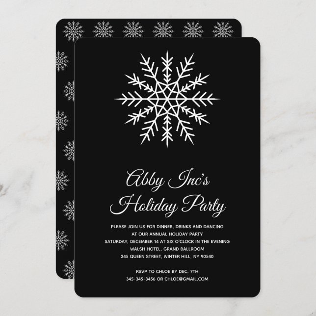 Elegant Snowflake Corporate Holiday Party Invitation (Front/Back)
