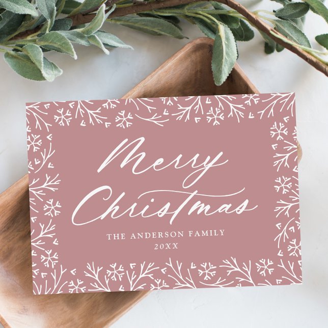 Elegant Snowflake Dusty Rose Non-Photo Holiday Card (Creator Uploaded)