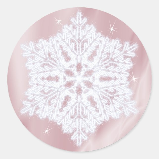 Elegant Snowflake Faux Rose Gold Winter Holidays Classic Round Sticker (Front)