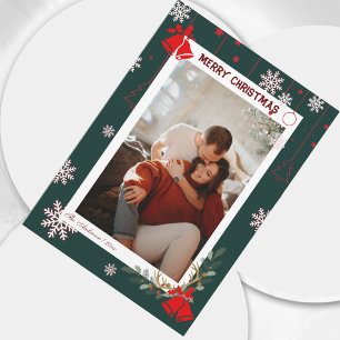 Elegant Snowflake Floral Merry Christmas Photo Holiday Card