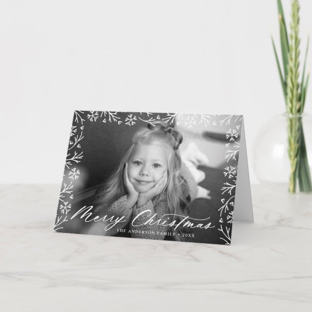 Elegant Snowflake Frame Merry Christmas Photo Holiday Card (Front)