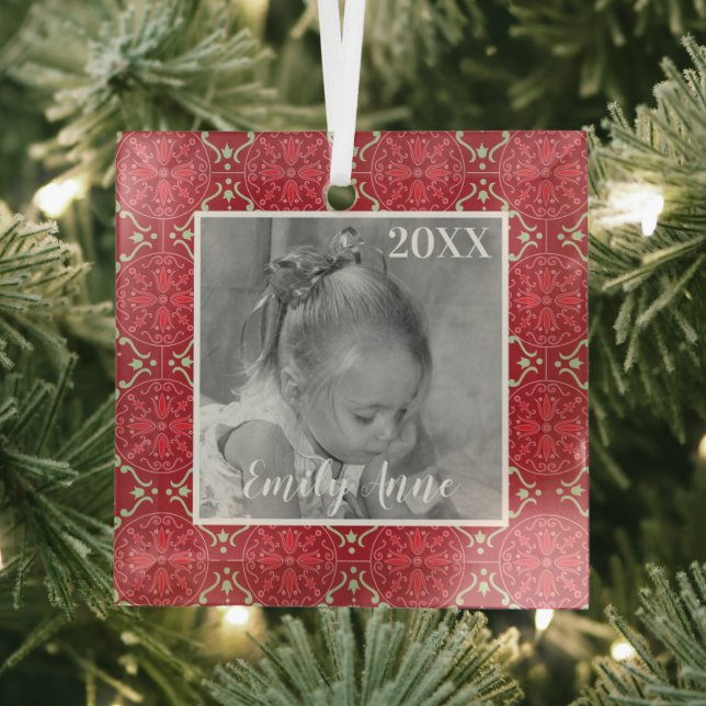 Elegant Snowflake Fun Photo Personalised Glass Tree Decoration (Insitu)