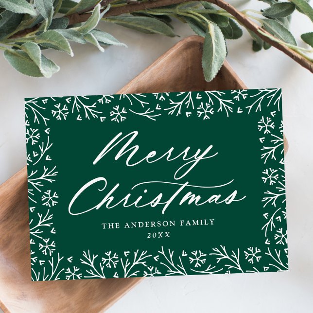 Elegant Snowflake Green Merry Christmas Non-Photo Holiday Card (Creator Uploaded)