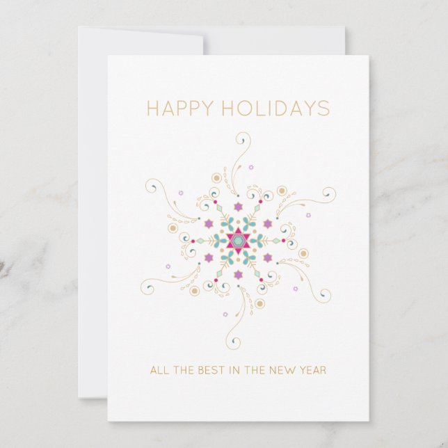 Elegant Snowflake Happy Holidays Personalised Holiday Card (Front)