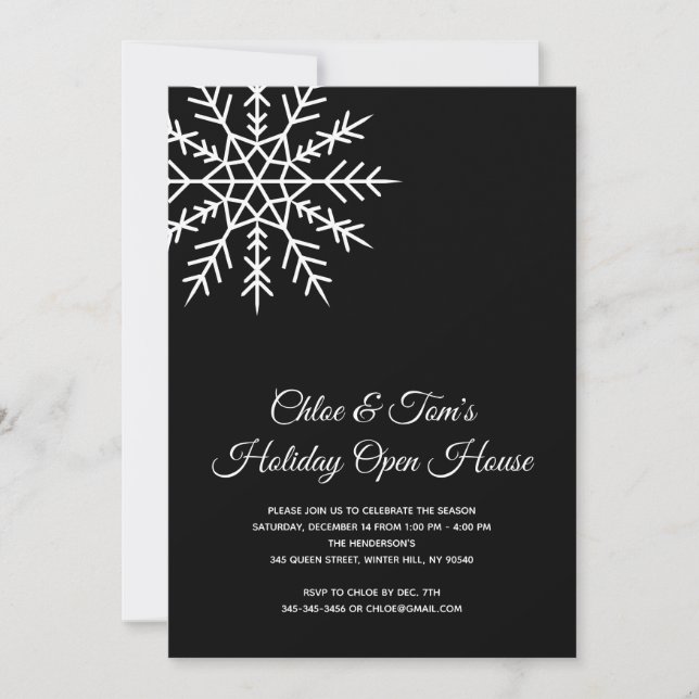 Elegant Snowflake Holiday Open House Invitation (Front)