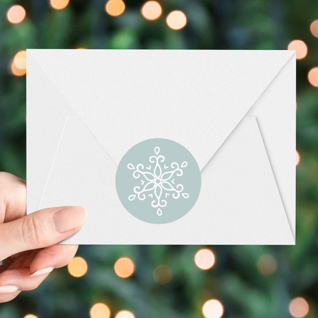 Elegant Snowflake Ice Blue Holiday Classic Round Sticker (Creator Uploaded)
