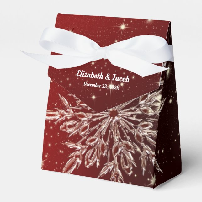 Elegant Snowflake in Red Wedding Favour Box (Front Side)