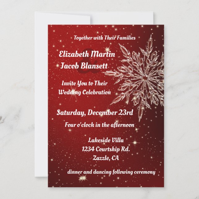 Elegant Snowflake in Red Wedding Invitation (Front)