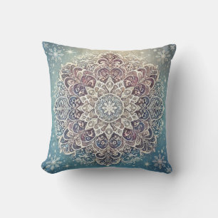 Elegant Snowflake Mandala in Frosty Hues Cushion