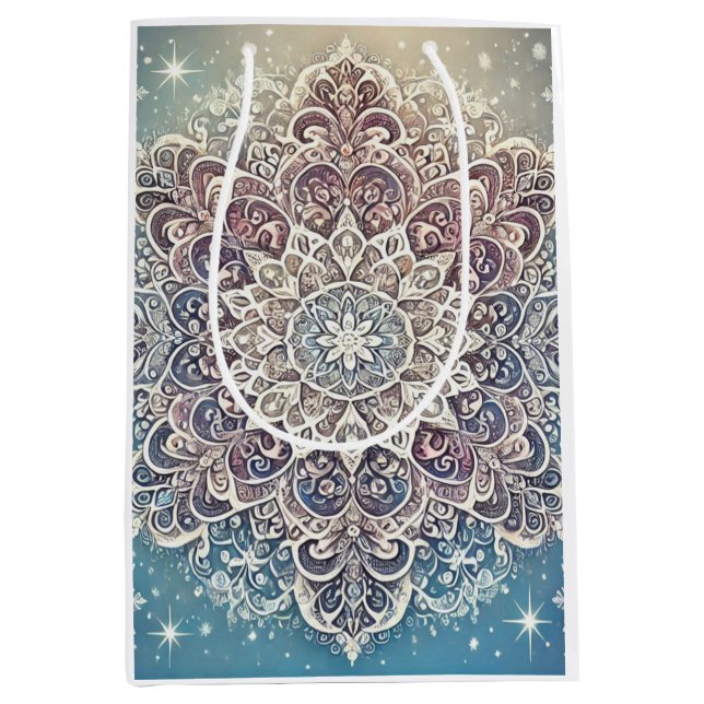 Elegant Snowflake Mandala in Frosty Hues Medium Gift Bag (Front)