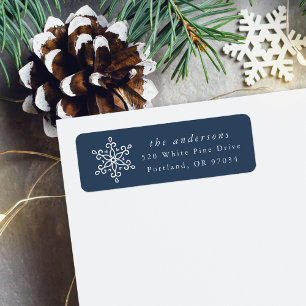 Elegant Snowflake Navy Holiday Return Address