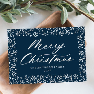 Elegant Snowflake Navy Merry Christmas Non-Photo Holiday Card