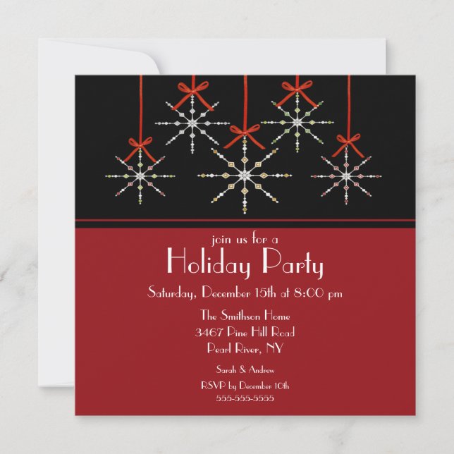 Elegant Snowflake Ornament Holiday Party Invitation (Front)
