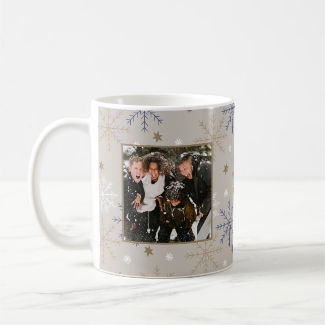Elegant Snowflake Pattern Beige 2 Photo  Coffee Mug (Left)