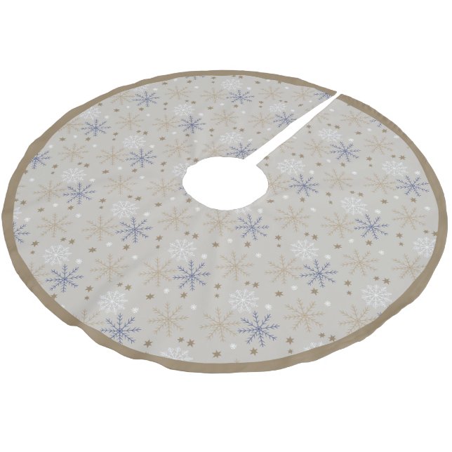 Elegant Snowflake Pattern Beige Brushed Polyester Tree Skirt (Angled)
