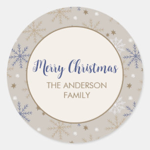 Elegant Snowflake Pattern Beige Classic Round Sticker